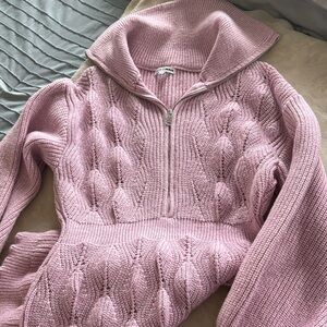 Fashion Nova Light Pink Zip-Up Sweater